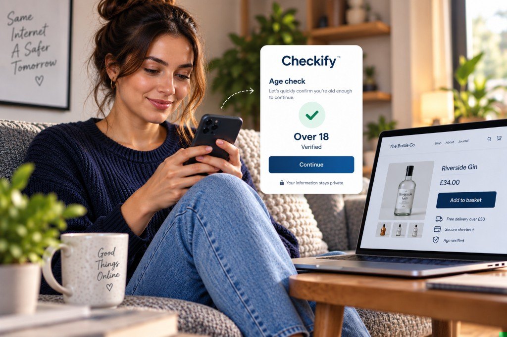 Adult completing an age check on their phone while shopping online