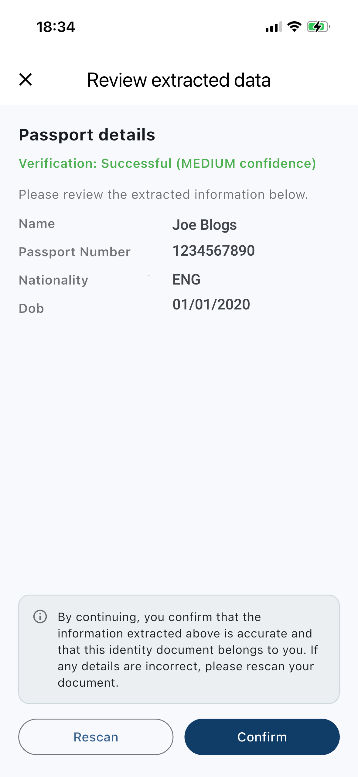 Passport extracted data